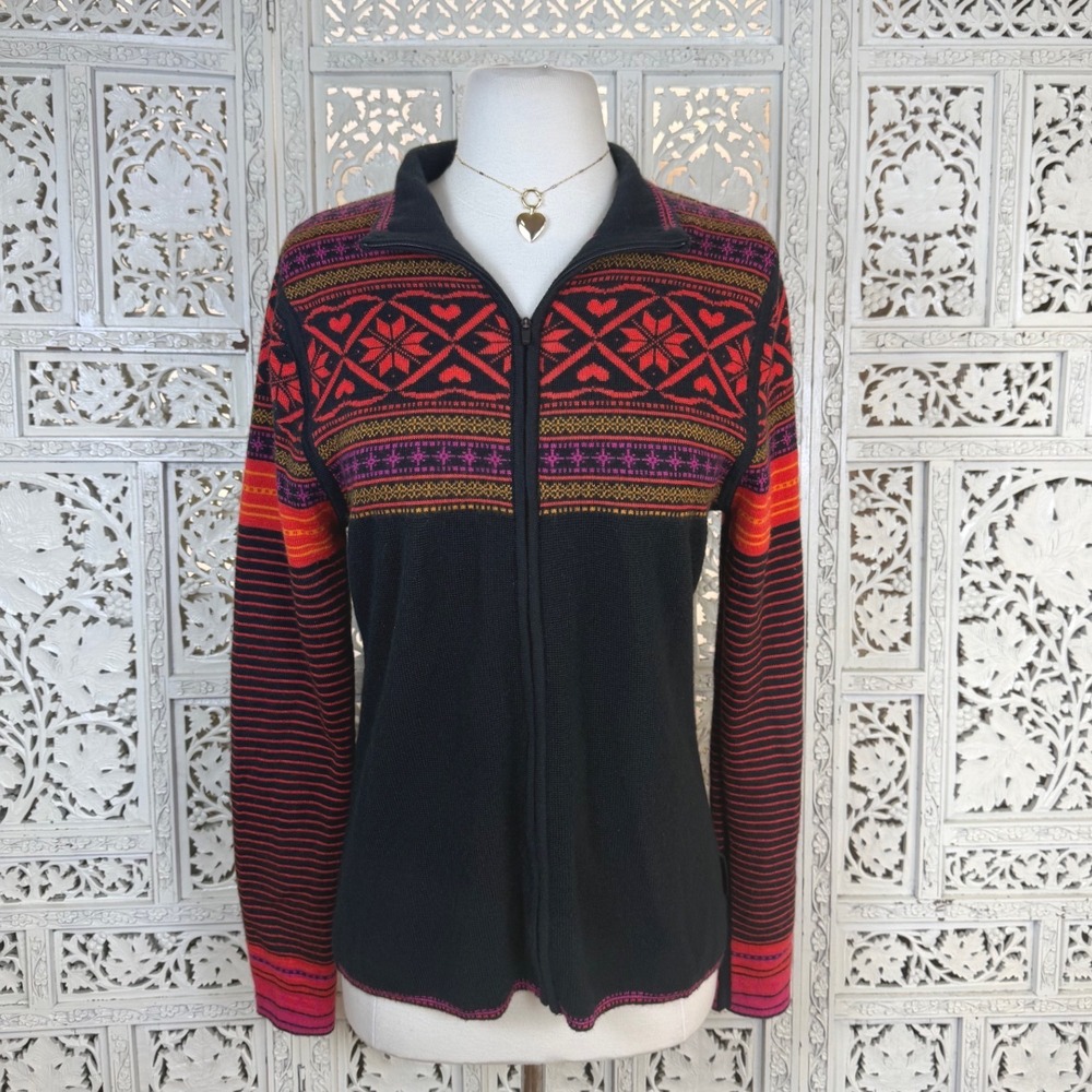 Obermeyer Full Zip Cardigan Womens Medium Fair Isle Nordic Wool Blend‎ Icelandic